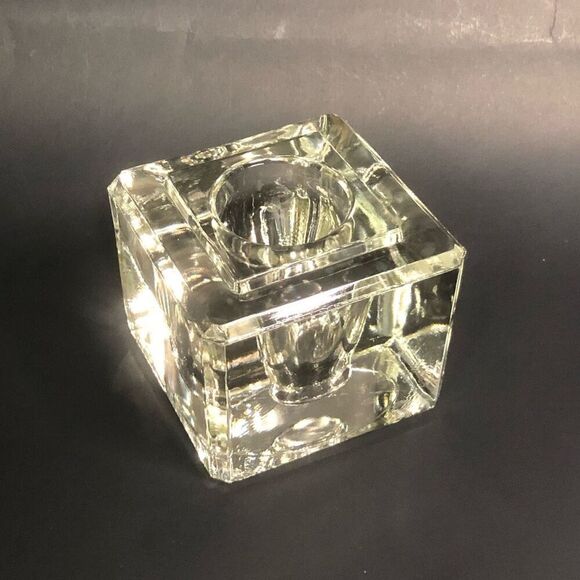 clear glass square inkwell cube 2.5 inches heavy 30s art deco vintage - Picture 1 of 8